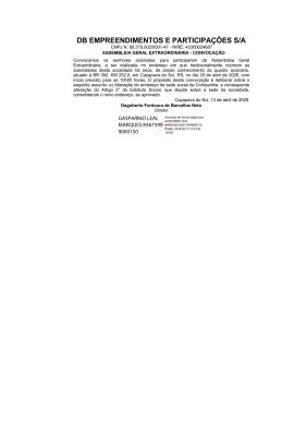 Convocação DB Empreendimentos AGE 2026