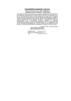 Convocação Dagoberto Barcellos AGO 2026