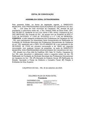 Edital SINDICATO DOS SERVIDORES PÚBLICOS MUNICIPAIS DE CAÇAPAVA DO SUL ATUAL (1)